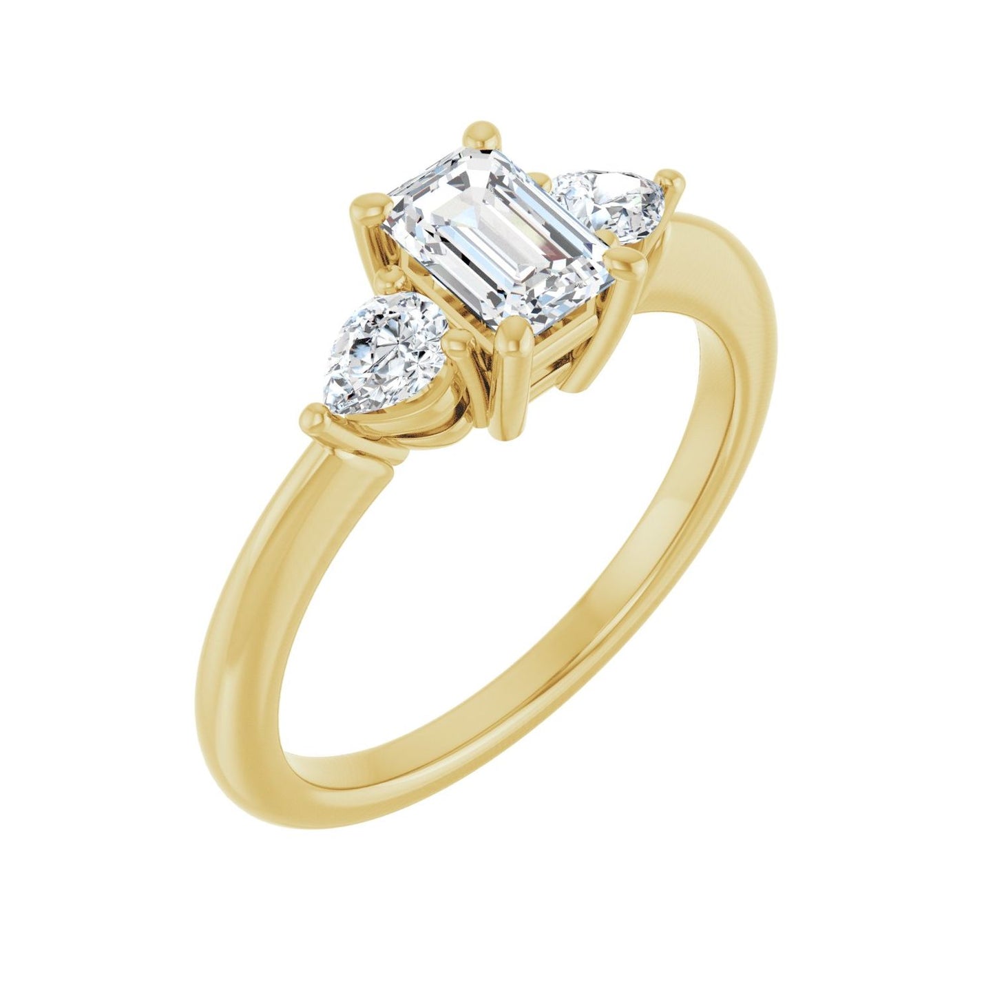 Emerald Three-Stone Engagement Ring | Metal Type=14K Yellow Gold | Center Stone Size=1 CT | Image 1