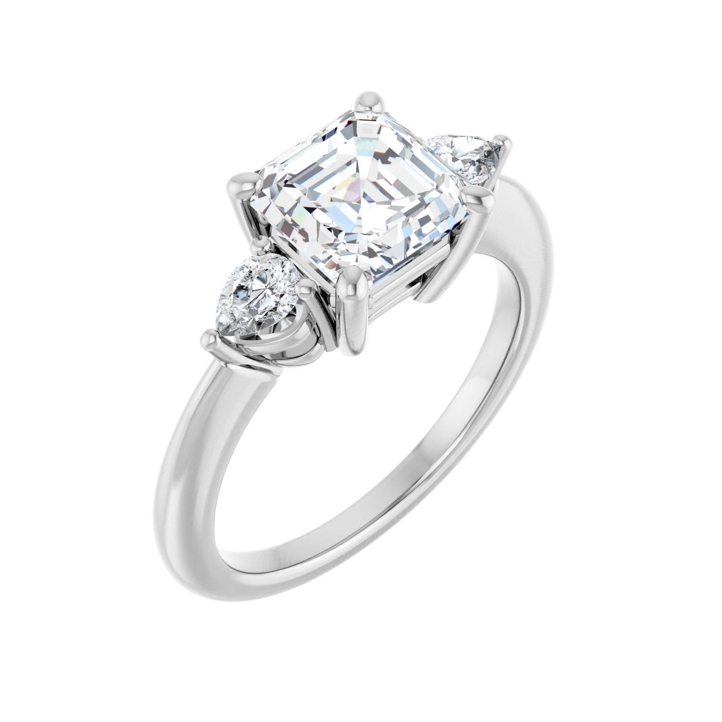 Asscher Three-Stone Engagement Ring | Metal Type=14K White Gold | Center Stone Size=2 CT | Image 1