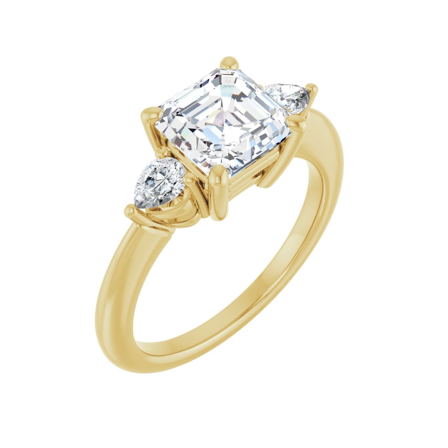 Asscher Three-Stone Engagement Ring | Metal Type=14K Yellow Gold | Center Stone Size=2 CT | Image 1