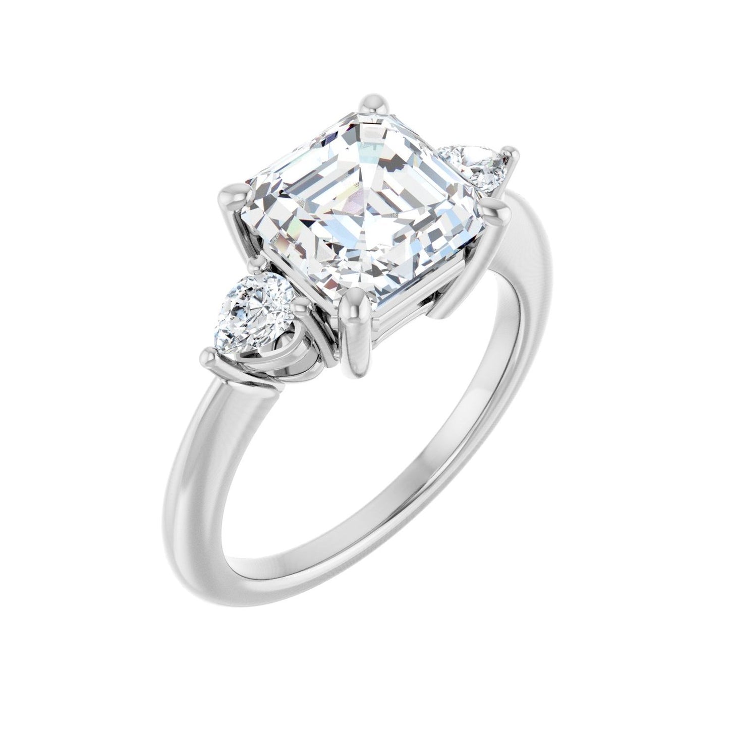 Asscher Three-Stone Engagement Ring | Metal Type=14K White Gold | Center Stone Size=3 CT | Image 1