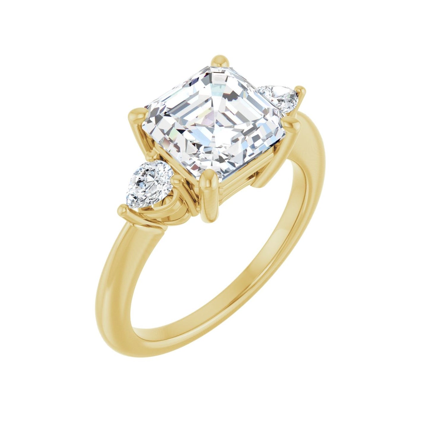 Asscher Three-Stone Engagement Ring | Metal Type=14K Yellow Gold | Center Stone Size=3 CT | Image 1