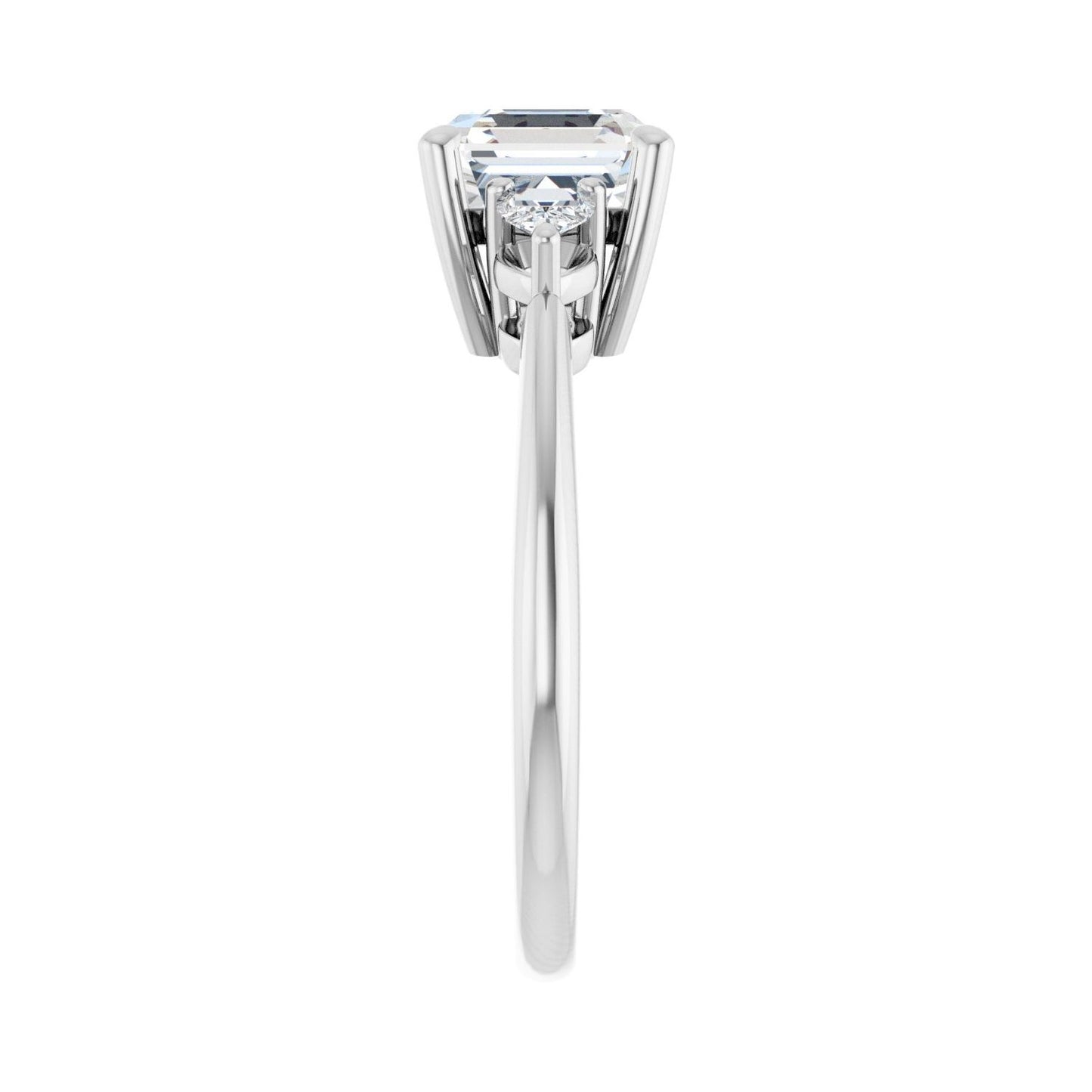 Asscher Three-Stone Engagement Ring | Metal Type=14K White Gold | Center Stone Size=2 CT | Image 4