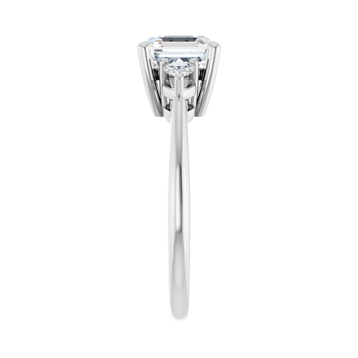 Asscher Three-Stone Engagement Ring | Metal Type=14K White Gold | Center Stone Size=2 CT | Image 4