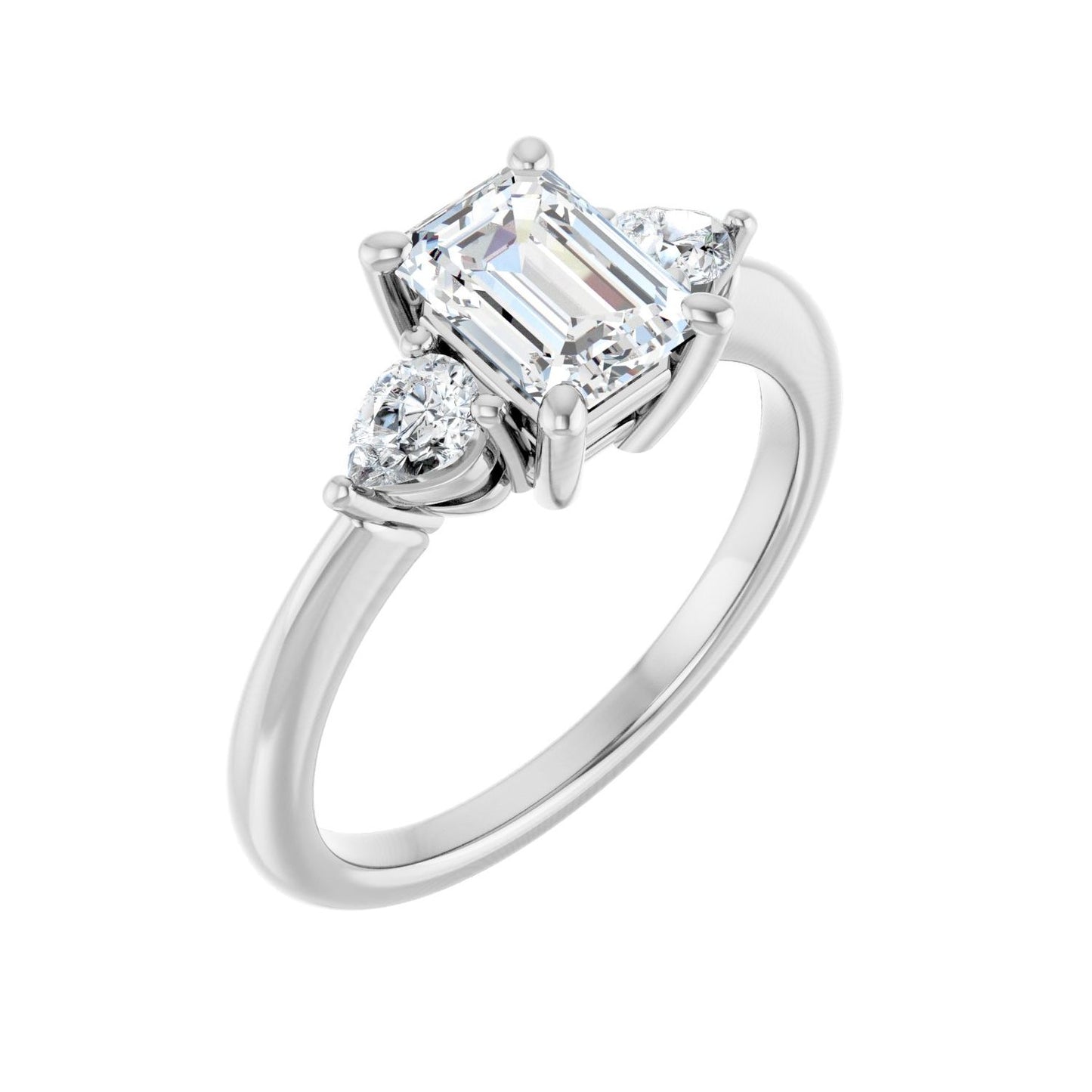 Emerald Three-Stone Engagement Ring | Metal Type=14K White Gold | Center Stone Size=1.5 CT | Image 1
