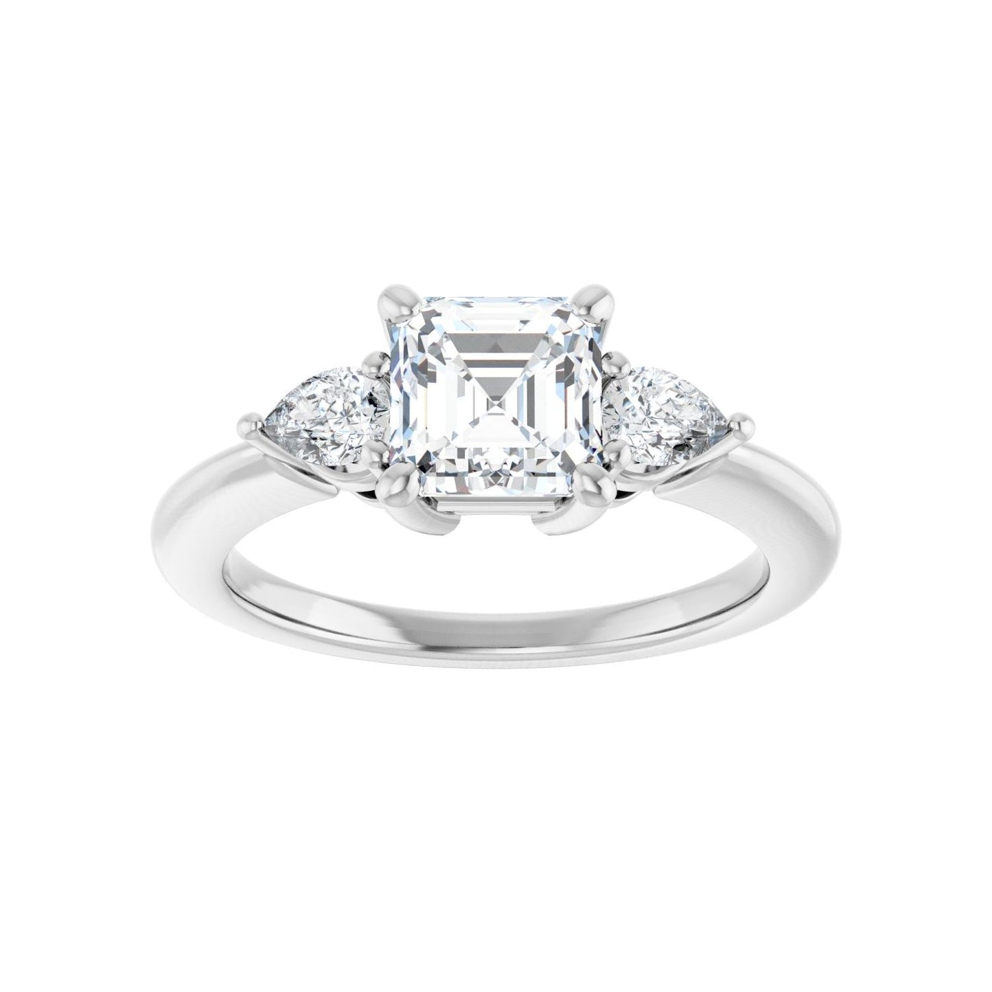 Asscher Three-Stone Engagement Ring | Metal Type=14K White Gold | Center Stone Size=1 CT | Image 3