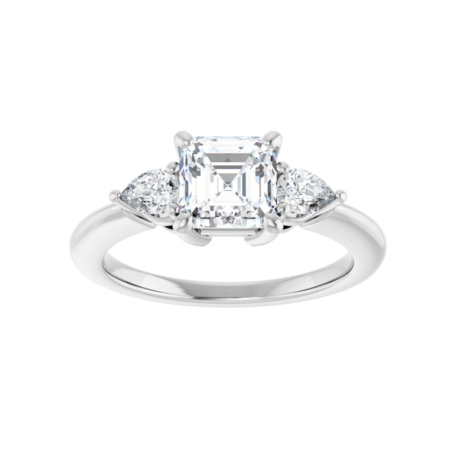 Asscher Three-Stone Engagement Ring | Metal Type=14K White Gold | Center Stone Size=1 CT | Image 3