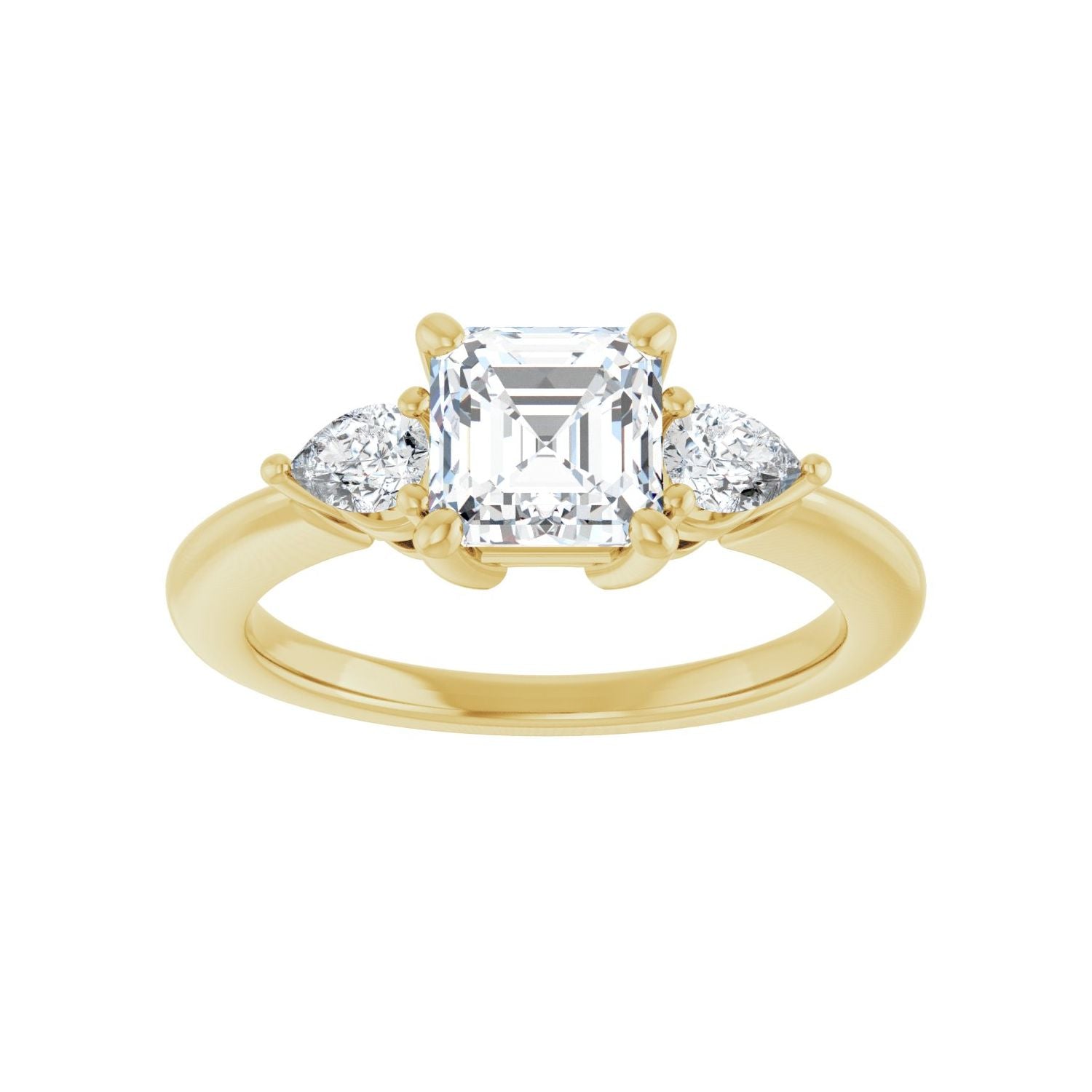 Asscher Three-Stone Engagement Ring | Metal Type=14K Yellow Gold | Center Stone Size=1 CT | Image 3