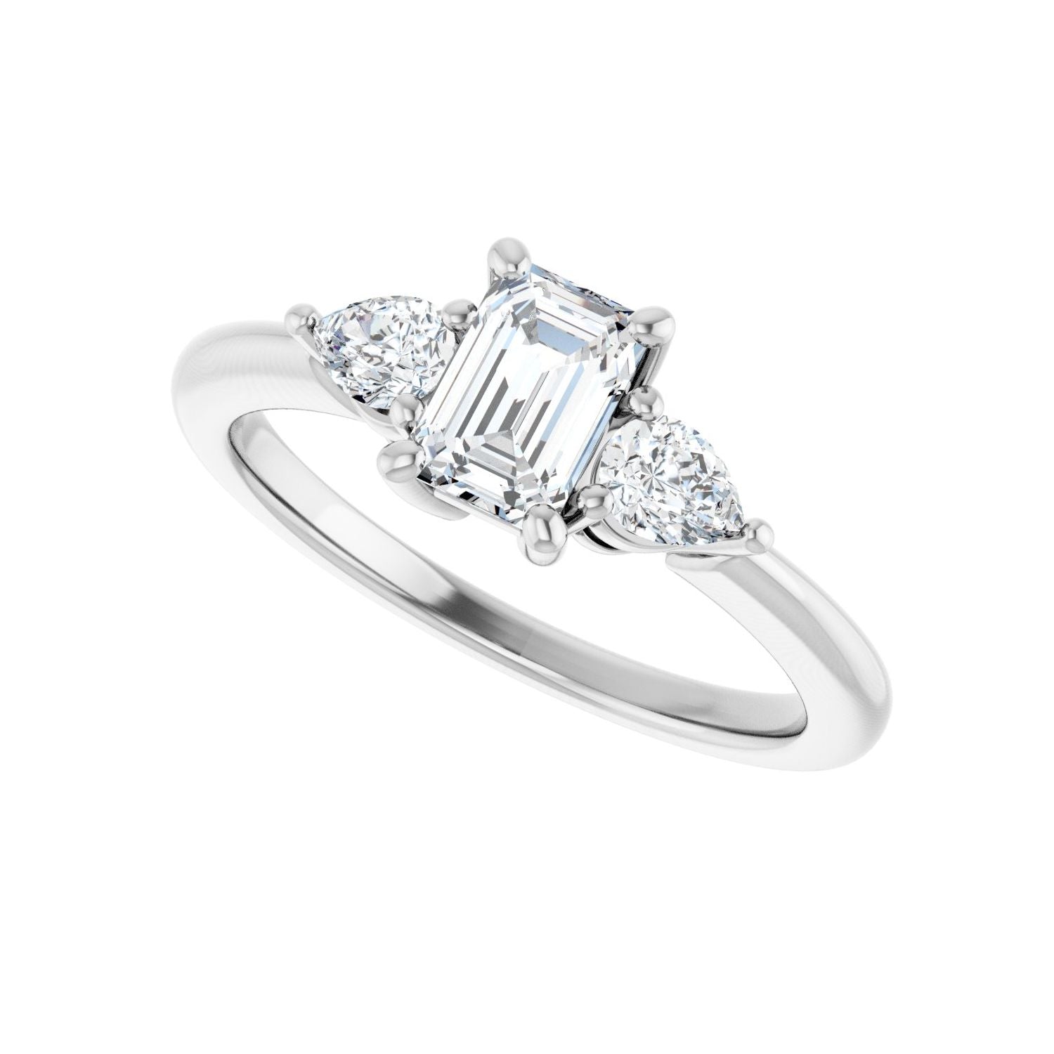Emerald Three-Stone Engagement Ring | Metal Type=14K White Gold | Center Stone Size=1 CT | Image 5