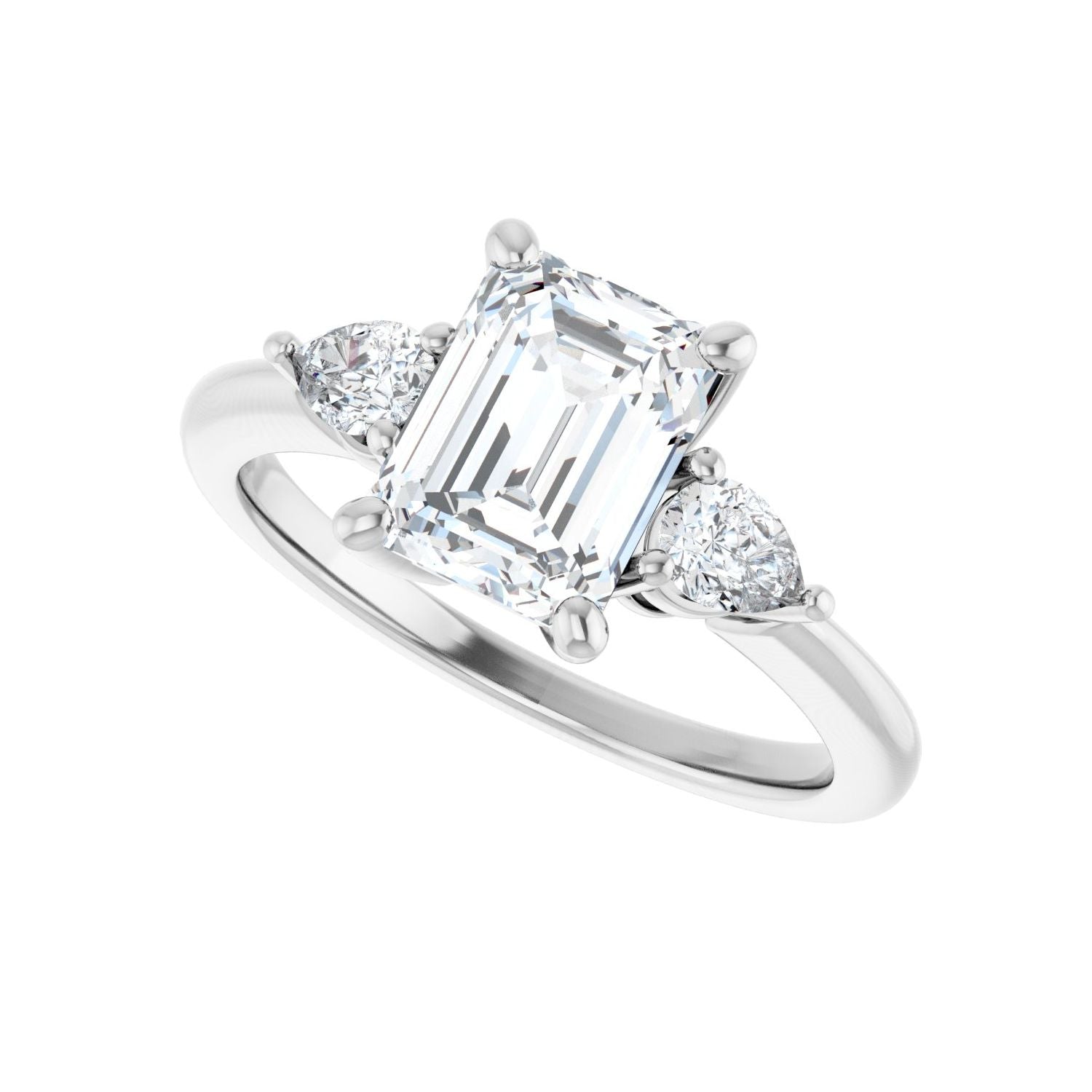 Emerald Three-Stone Engagement Ring | Metal Type=14K White Gold | Center Stone Size=2 CT | Image 5