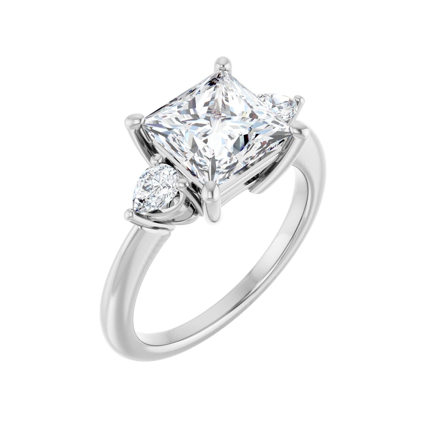 Square Three-Stone Engagement Ring | Metal Type=14K White Gold | Center Stone Size=2.5 CT | Image 1