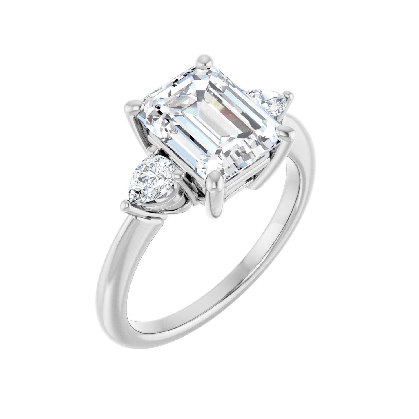 Emerald Three-Stone Engagement Ring | Metal Type=14K White Gold | Center Stone Size=2.5 CT | Image 1