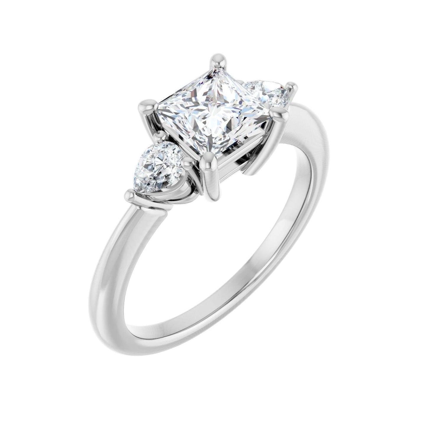 Square Three-Stone Engagement Ring | Metal Type=14K White Gold | Center Stone Size=1 CT | Image 1