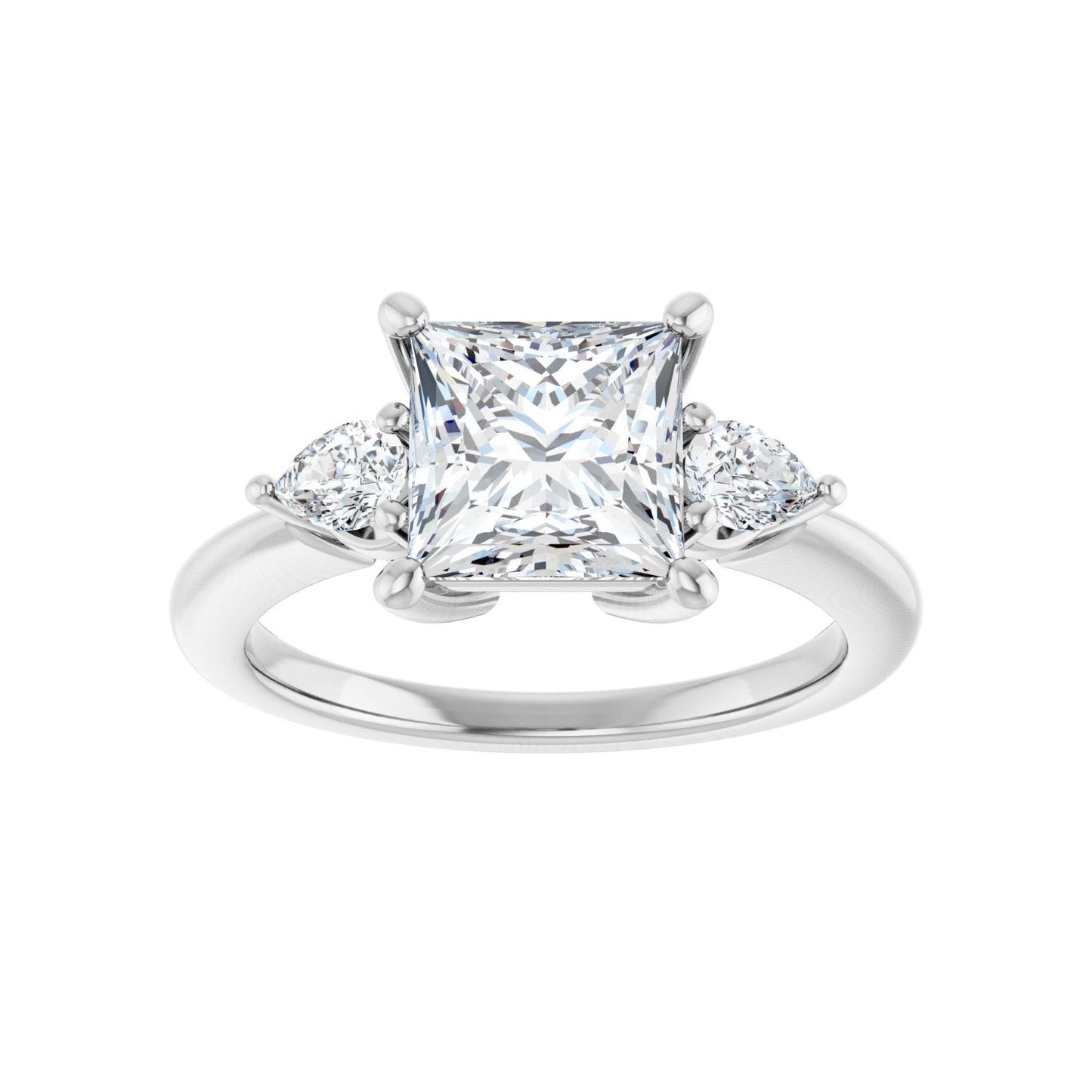 Square Three-Stone Engagement Ring | Metal Type=14K White Gold | Center Stone Size=2 CT | Image 3
