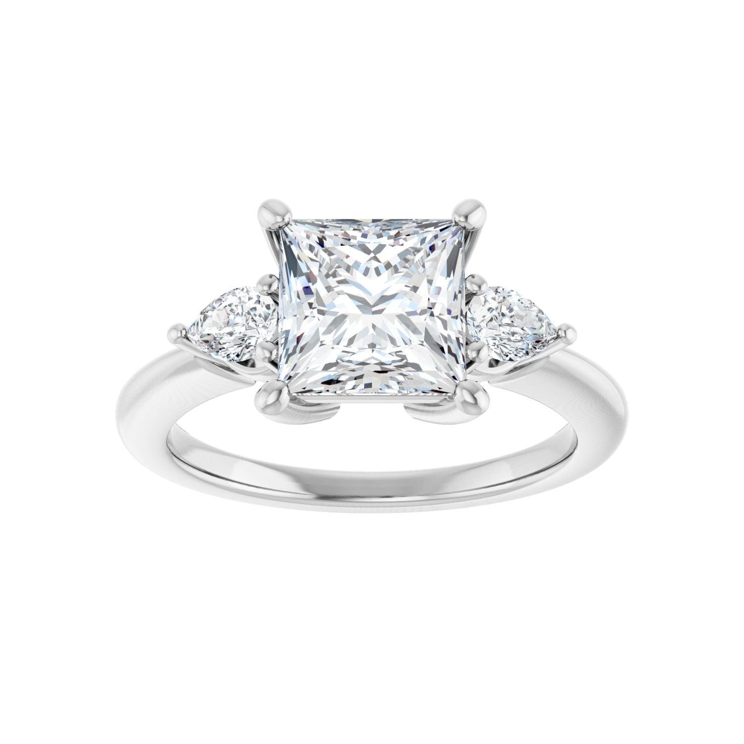 Square Three-Stone Engagement Ring | Metal Type=14K White Gold | Center Stone Size=2 CT | Image 3