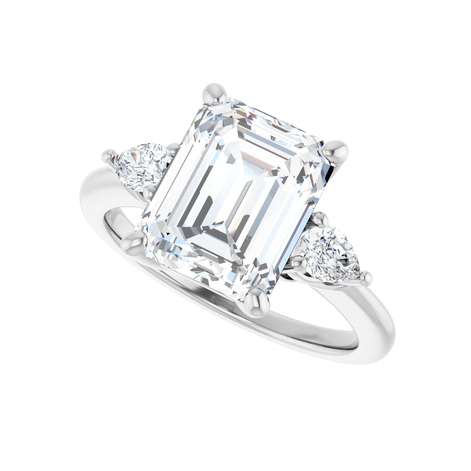 Emerald Three-Stone Engagement Ring | Metal Type=14K White Gold | Center Stone Size=3 CT | Image 5