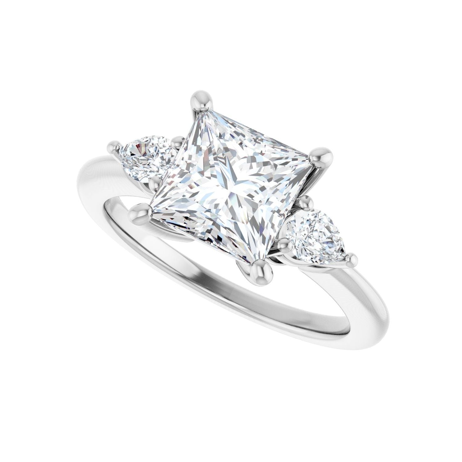 Square Three-Stone Engagement Ring | Metal Type=14K White Gold | Center Stone Size=2 CT | Image 5