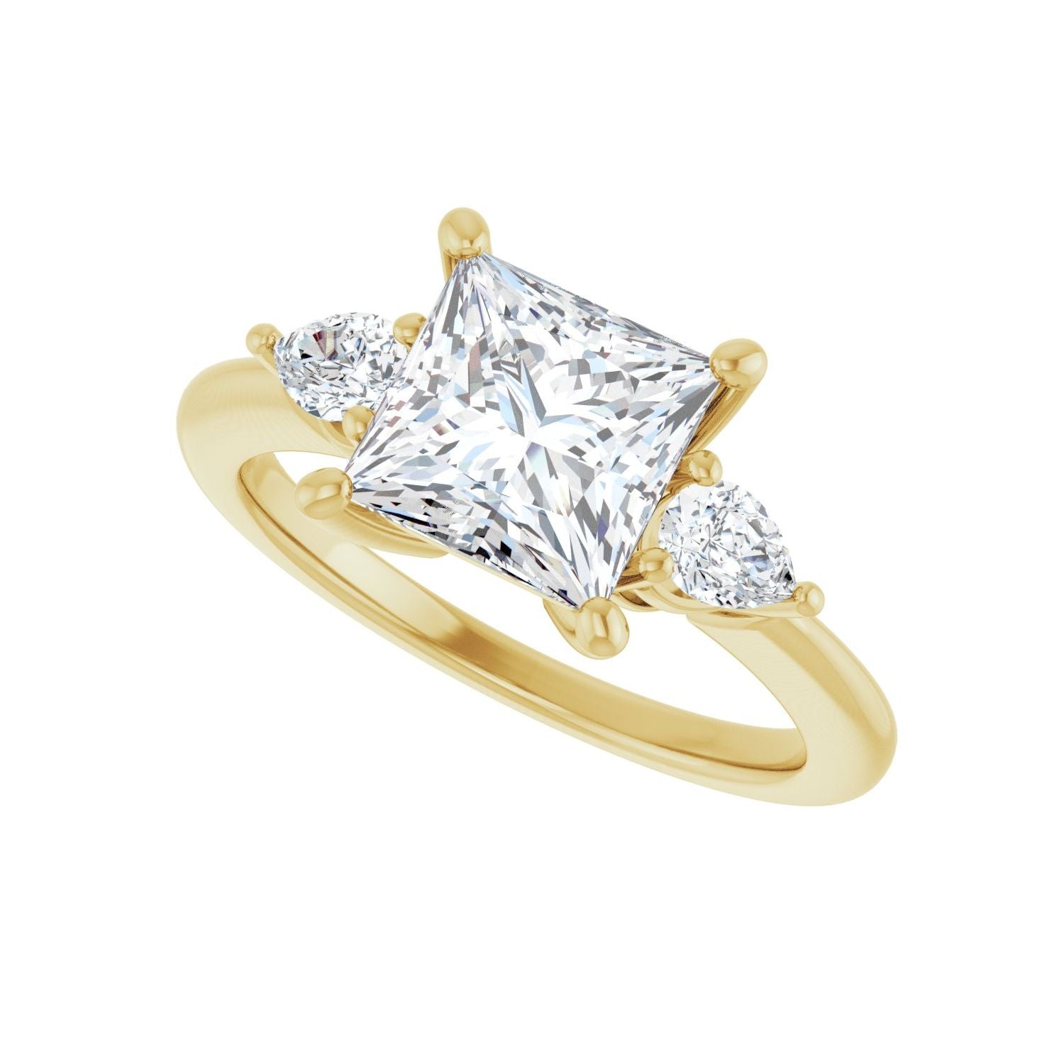 Square Three-Stone Engagement Ring | Metal Type=14K Yellow Gold | Center Stone Size=2 CT | Image 5