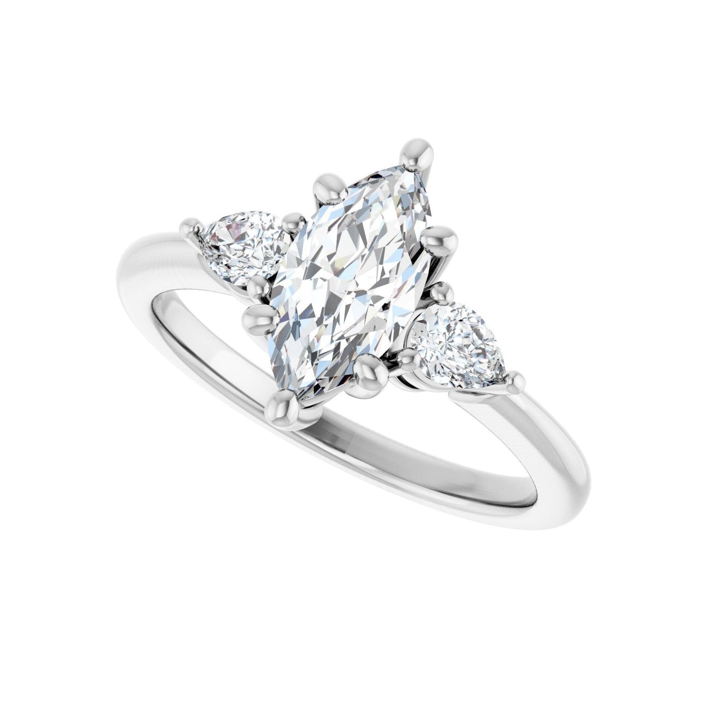 Marquise Three-Stone Engagement Ring | Metal Type=14K White Gold | Center Stone Size=1 CT | Image 5
