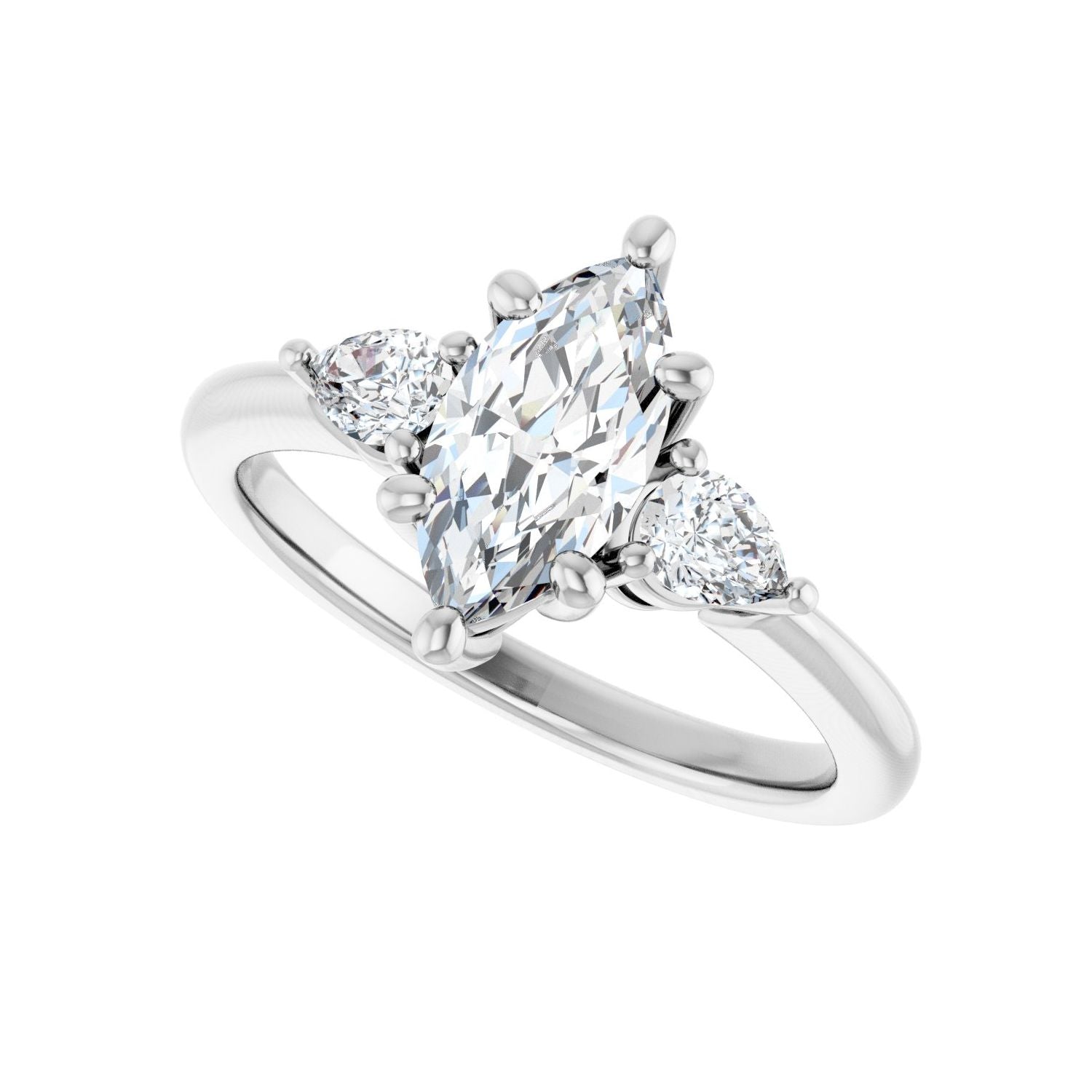 Marquise Three-Stone Engagement Ring | Metal Type=14K White Gold | Center Stone Size=1 CT | Image 5