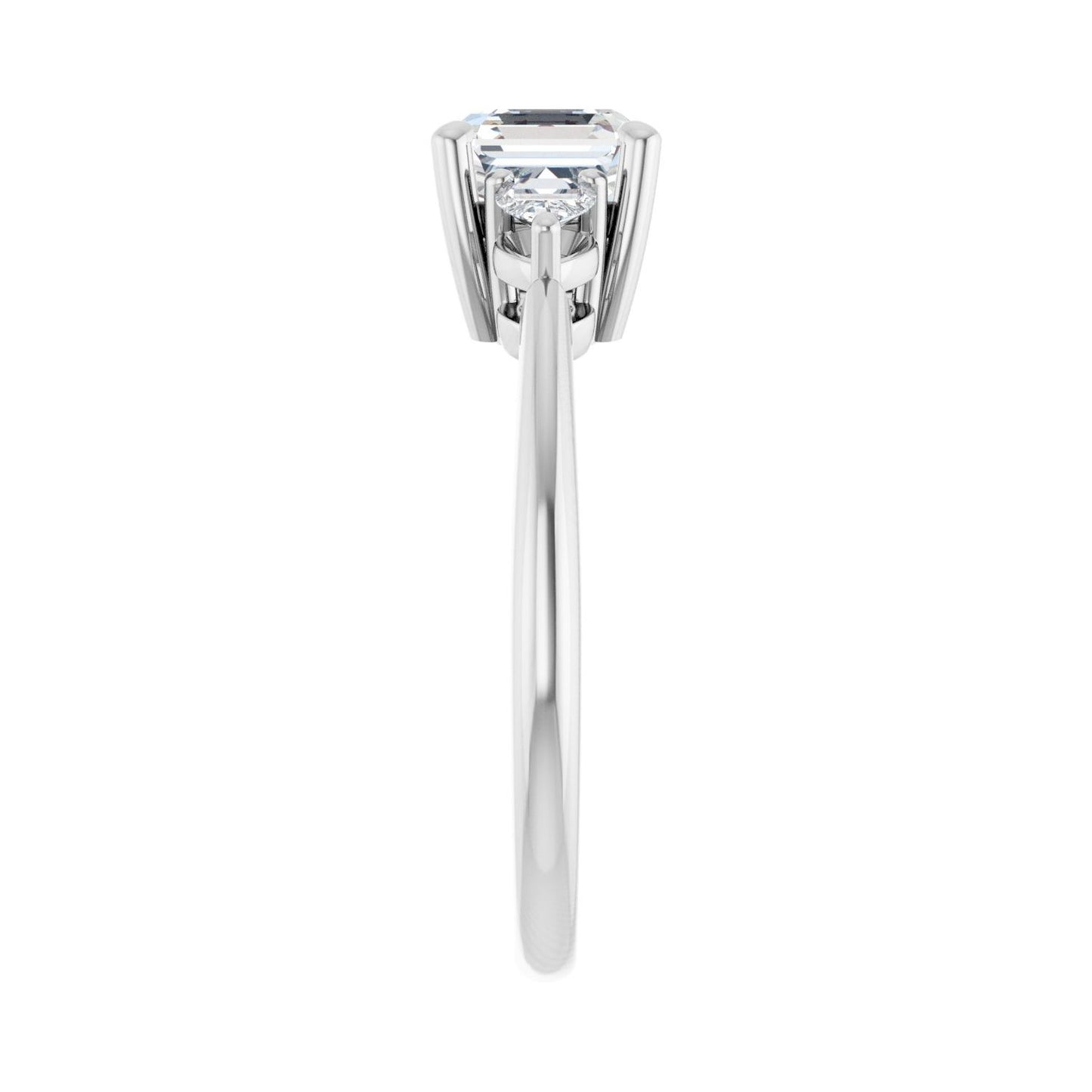 Asscher Three-Stone Engagement Ring | Metal Type=14K White Gold | Center Stone Size=1 CT | Image 4