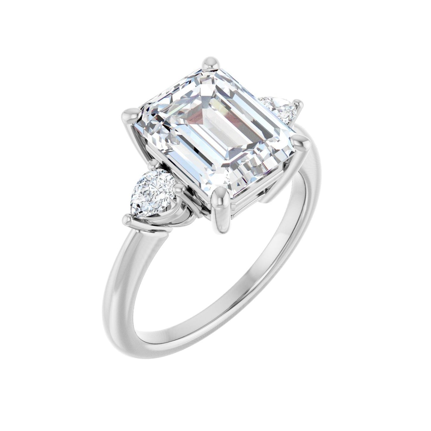 Emerald Three-Stone Engagement Ring | Metal Type=14K White Gold | Center Stone Size=3 CT | Image 1