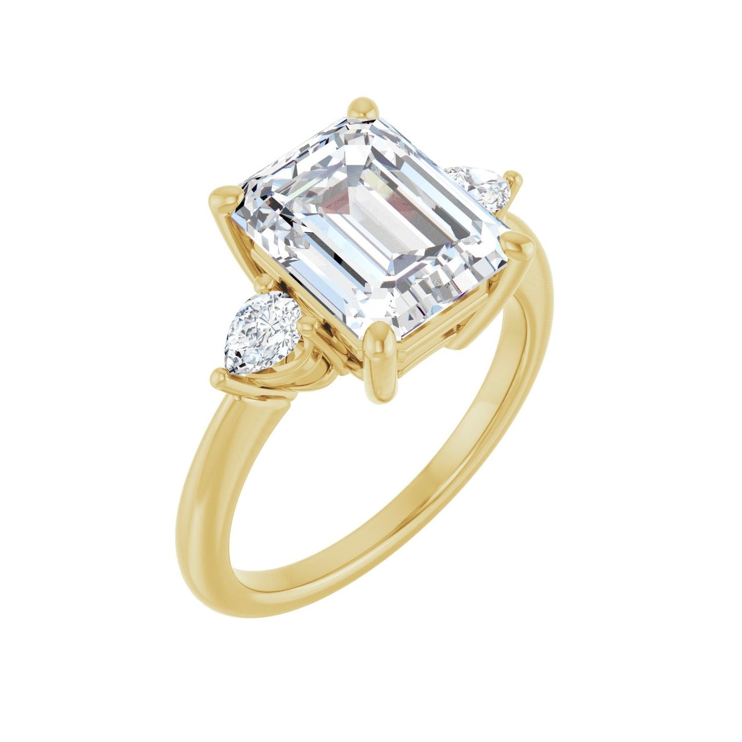 Emerald Three-Stone Engagement Ring | Metal Type=14K Yellow Gold | Center Stone Size=3 CT | Image 1