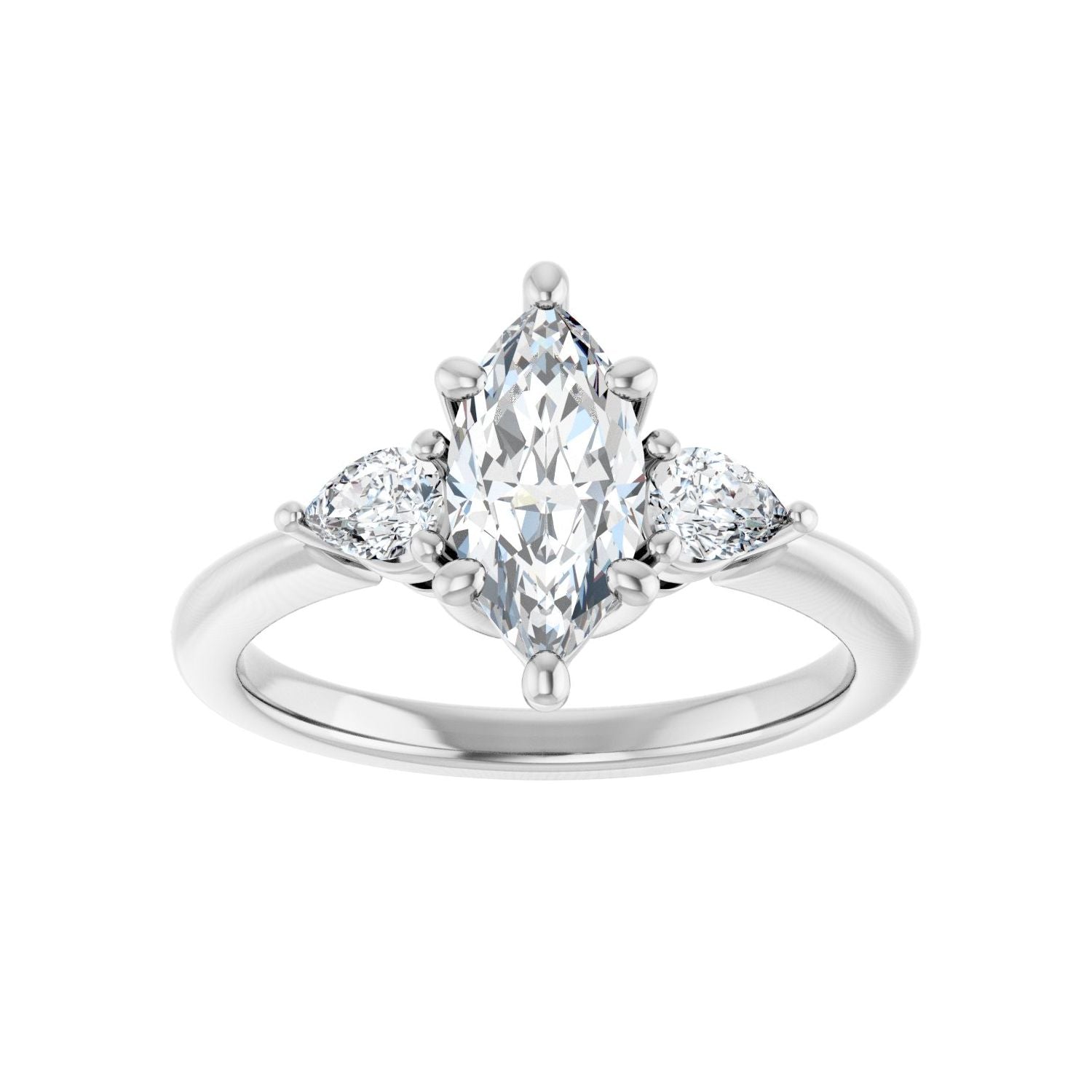 Marquise Three-Stone Engagement Ring | Metal Type=14K White Gold | Center Stone Size=1 CT | Image 3