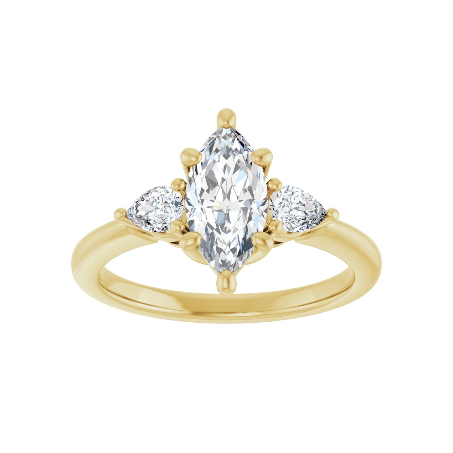Marquise Three-Stone Engagement Ring | Metal Type=14K Yellow Gold | Center Stone Size=1 CT | Image 3