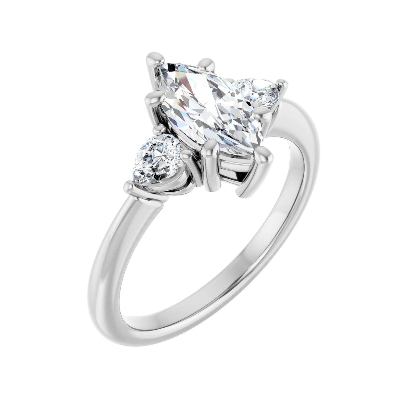 Marquise Three-Stone Engagement Ring | Metal Type=14K White Gold | Center Stone Size=1 CT | Image 1