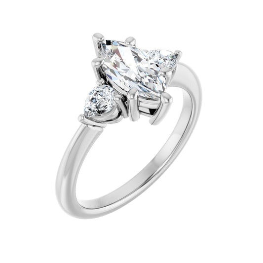 Marquise Three-Stone Engagement Ring | Metal Type=14K White Gold | Center Stone Size=1 CT | Image 1