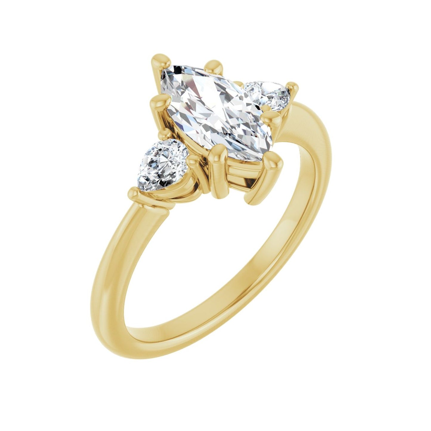 Marquise Three-Stone Engagement Ring | Metal Type=14K Yellow Gold | Center Stone Size=1 CT | Image 1
