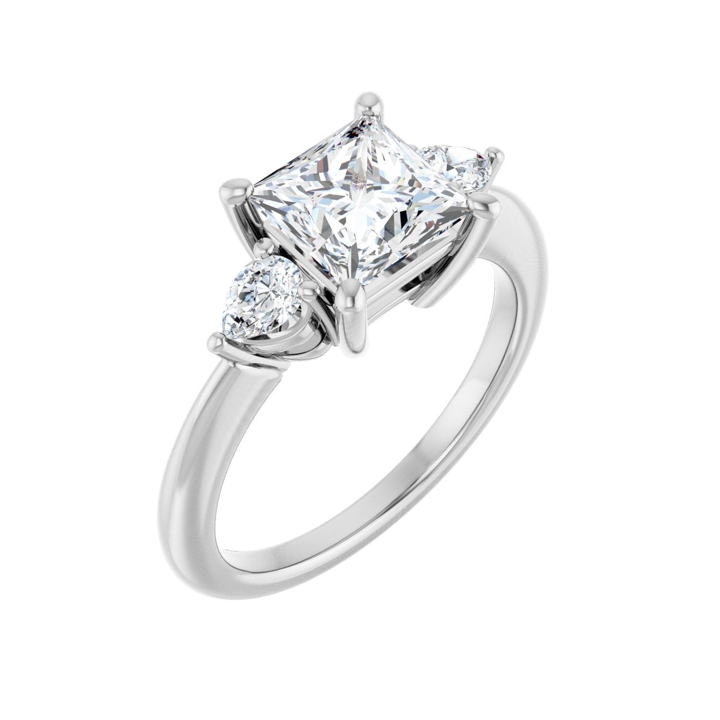 Square Three-Stone Engagement Ring | Metal Type=14K White Gold | Center Stone Size=1.5 CT | Image 1