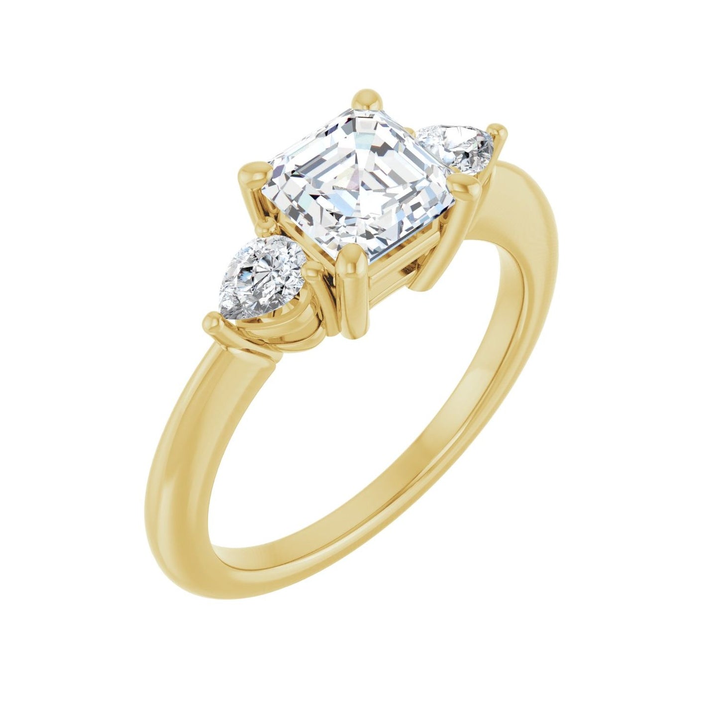 Asscher Three-Stone Engagement Ring | Metal Type=14K Yellow Gold | Center Stone Size=1 CT | Image 1