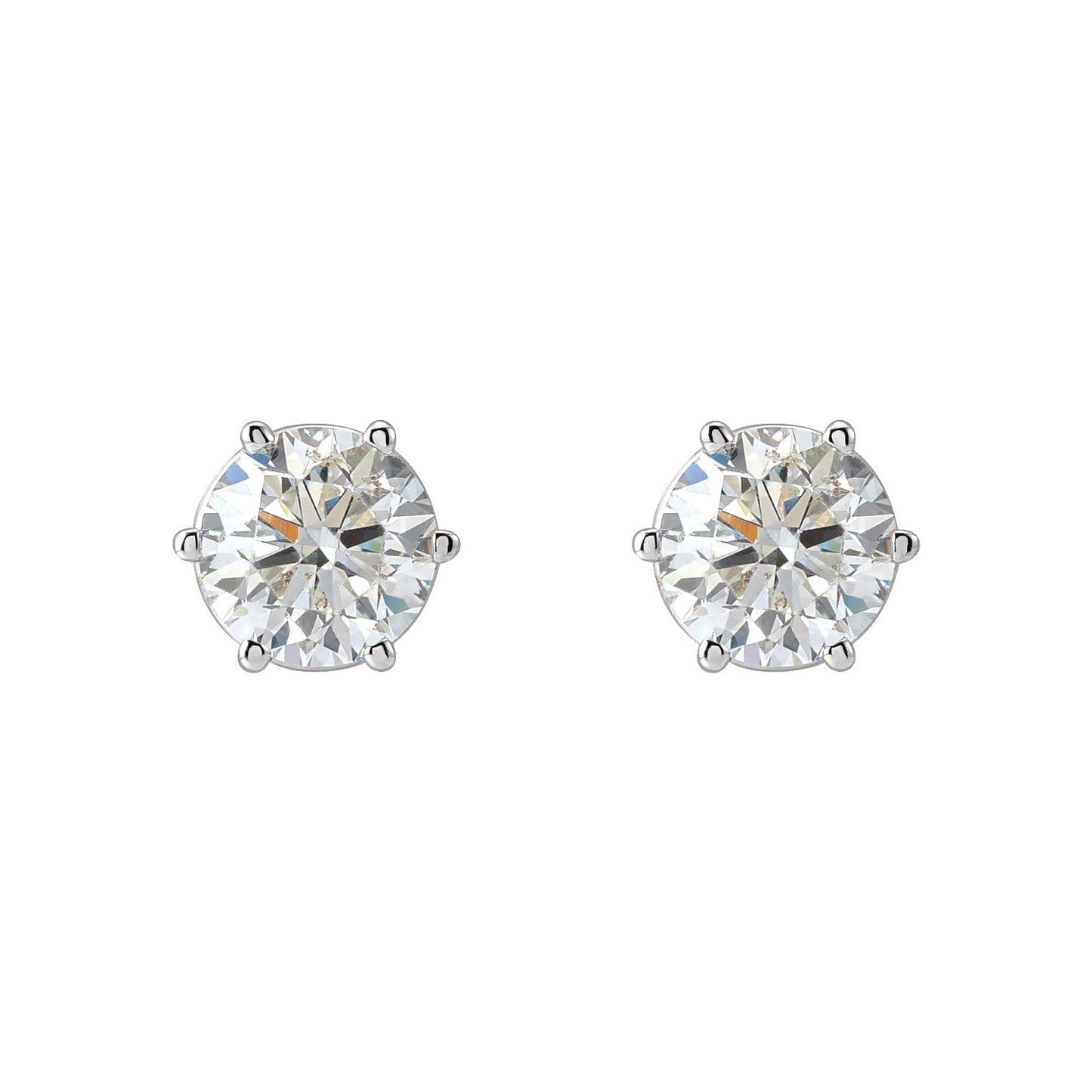 Round 6-Prong Stud Earrings | Metal Type=14K White Gold | Center Stone Size=3 TCW | Image 2