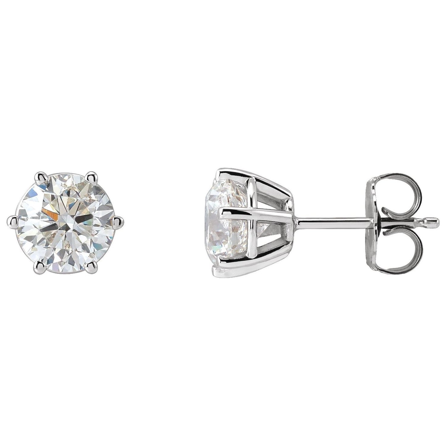 Round 6-Prong Stud Earrings | Metal Type=14K White Gold | Center Stone Size=3 TCW | Image 1
