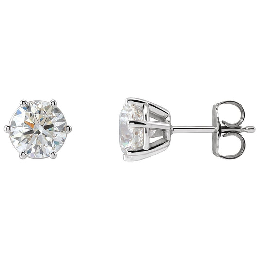Round 6-Prong Stud Earrings | Metal Type=14K White Gold | Center Stone Size=3 TCW | Image 1