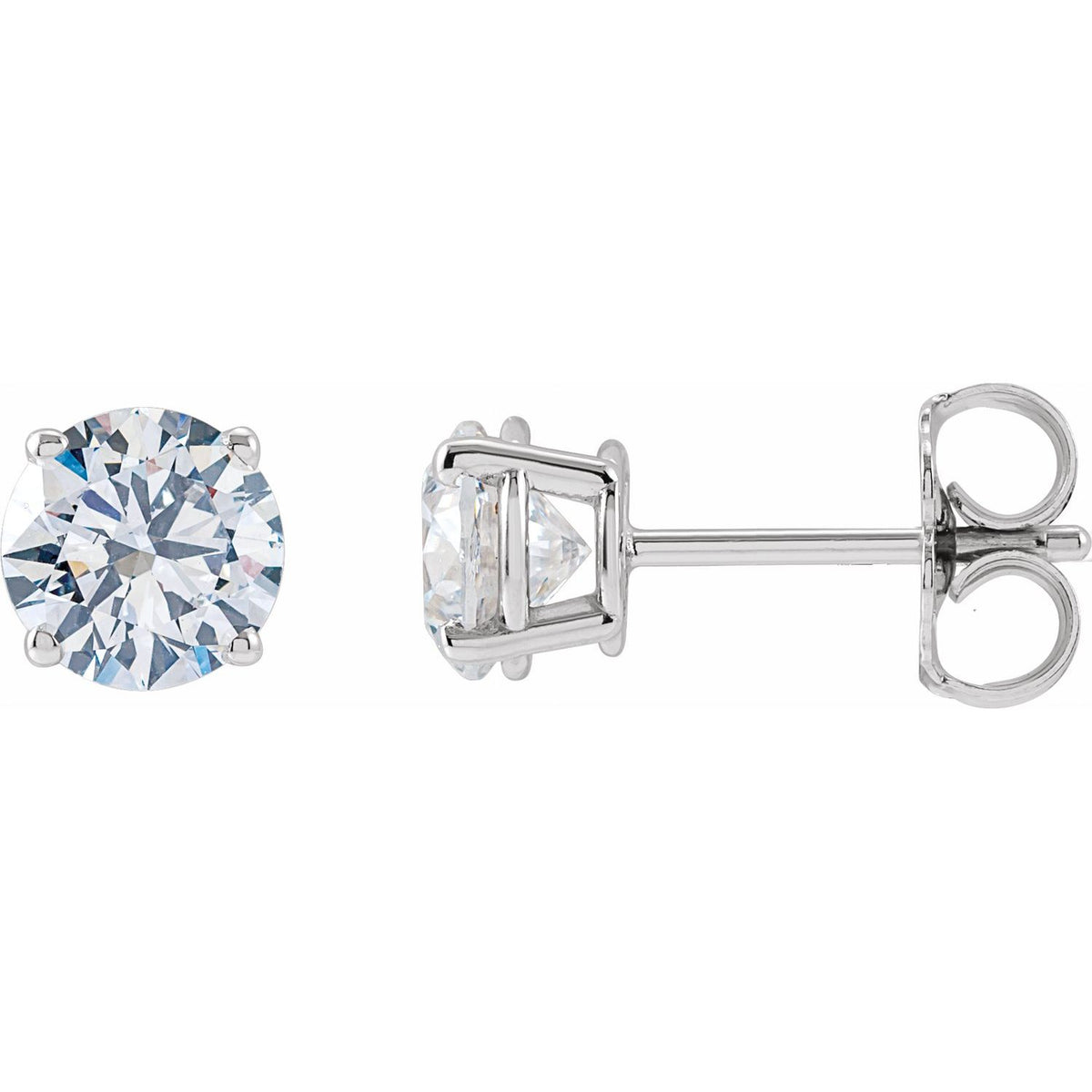 Round 4-Prong Lightweight Stud Earrings | Metal Type=14K White Gold | Center Stone Size=1.5 TCW | Image 1