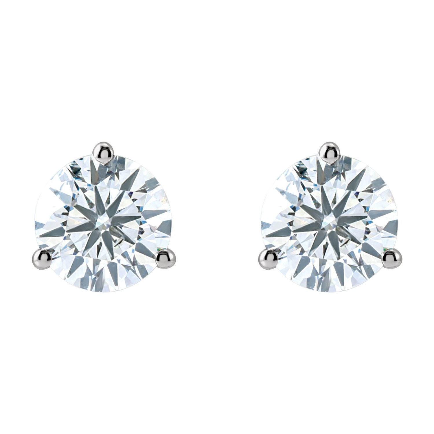 Round 3-Prong Cocktail-Style Stud Earrings | Metal Type=14K White Gold | Center Stone Size=3 TCW | Image 2