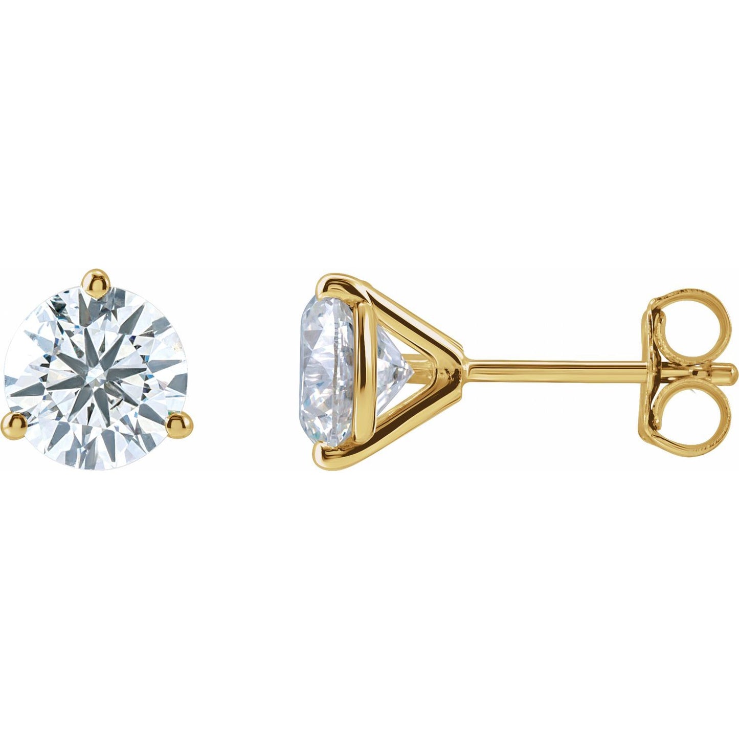Round 3-Prong Cocktail-Style Stud Earrings | Metal Type=14K Yellow Gold | Center Stone Size=3 TCW | Image 1