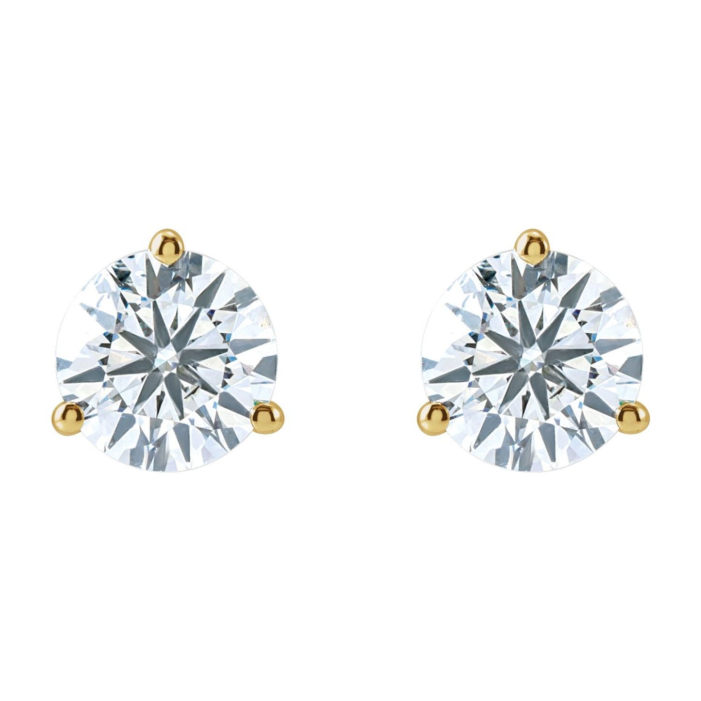 Round 3-Prong Cocktail-Style Stud Earrings | Metal Type=14K Yellow Gold | Center Stone Size=3 TCW | Image 2