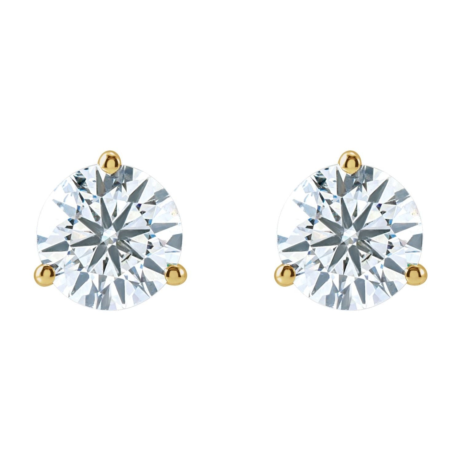 Round 3-Prong Cocktail-Style Stud Earrings | Metal Type=14K Yellow Gold | Center Stone Size=3 TCW | Image 2