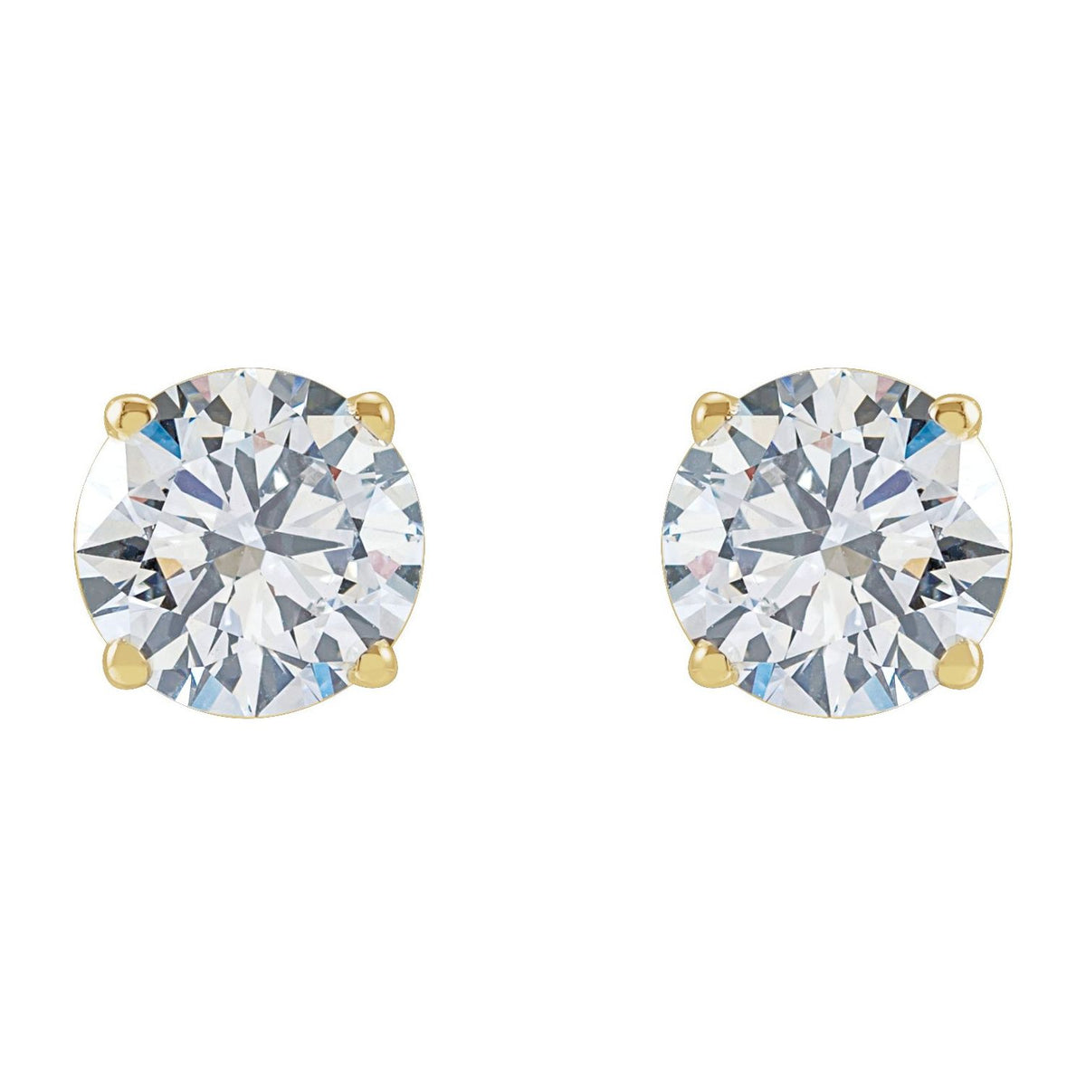 Round 4-Prong Lightweight Stud Earrings | Metal Type=14K Yellow Gold | Center Stone Size=1 TCW | Image 2