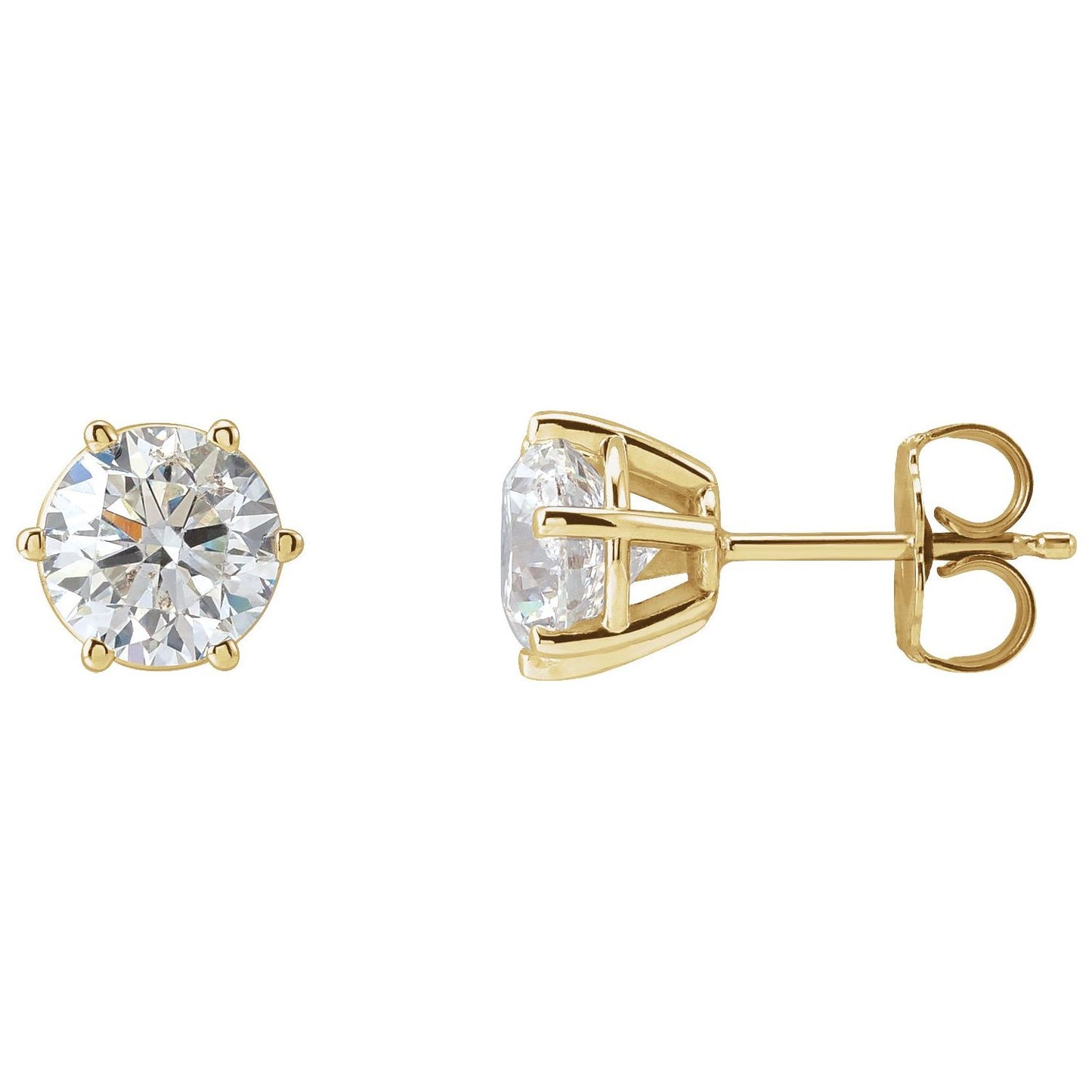 Round 6-Prong Stud Earrings | Metal Type=14K Yellow Gold | Center Stone Size=3 TCW | Image 1