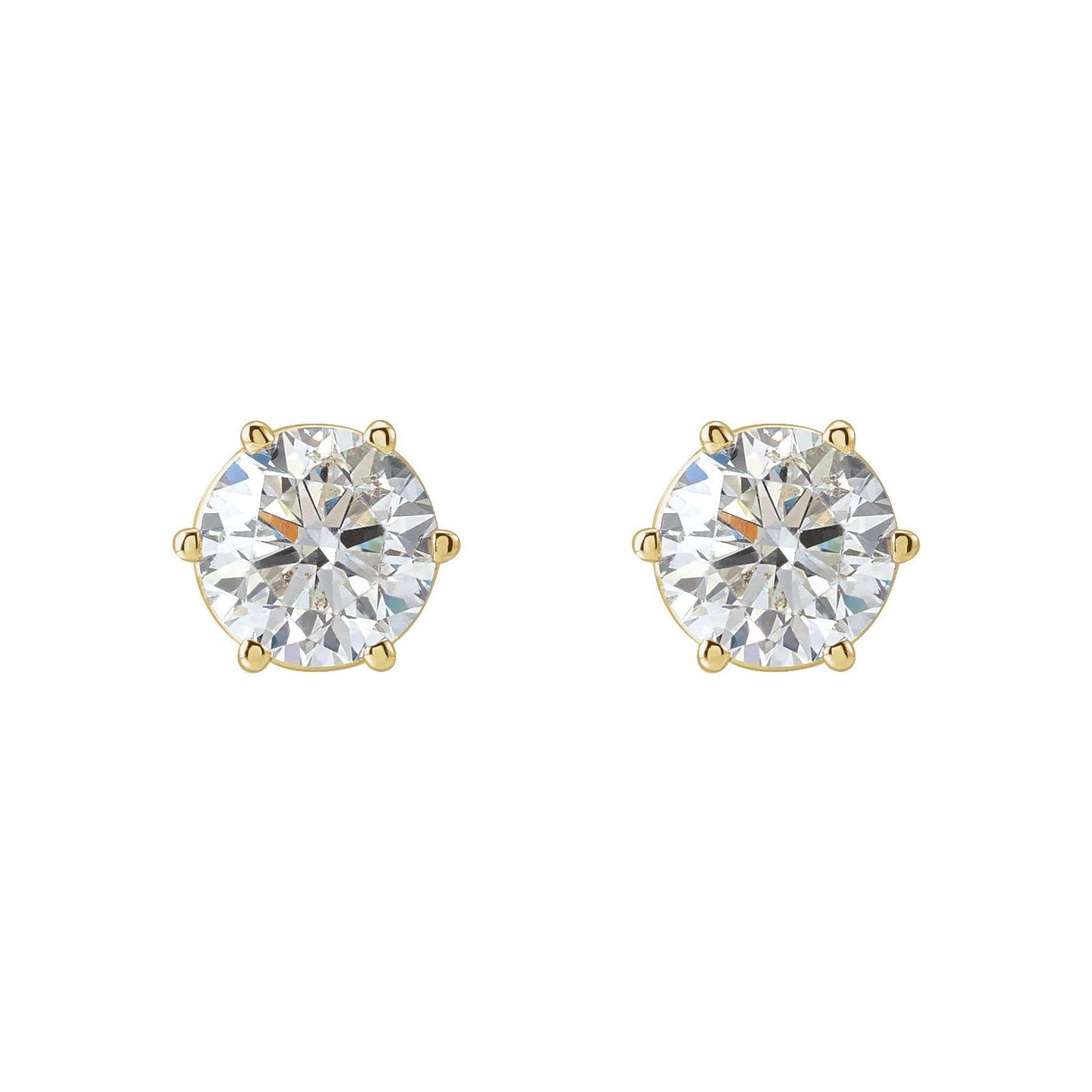 Round 6-Prong Stud Earrings | Metal Type=14K Yellow Gold | Center Stone Size=3 TCW | Image 2