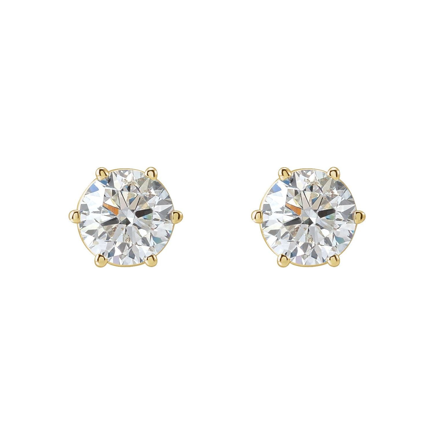 Round 6-Prong Stud Earrings | Metal Type=14K Yellow Gold | Center Stone Size=3 TCW | Image 2
