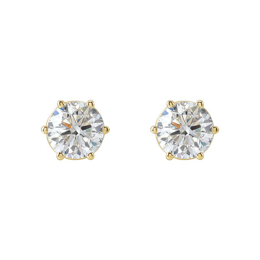 Round 6-Prong Stud Earrings | Metal Type=14K Yellow Gold | Center Stone Size=3 TCW | Image 2