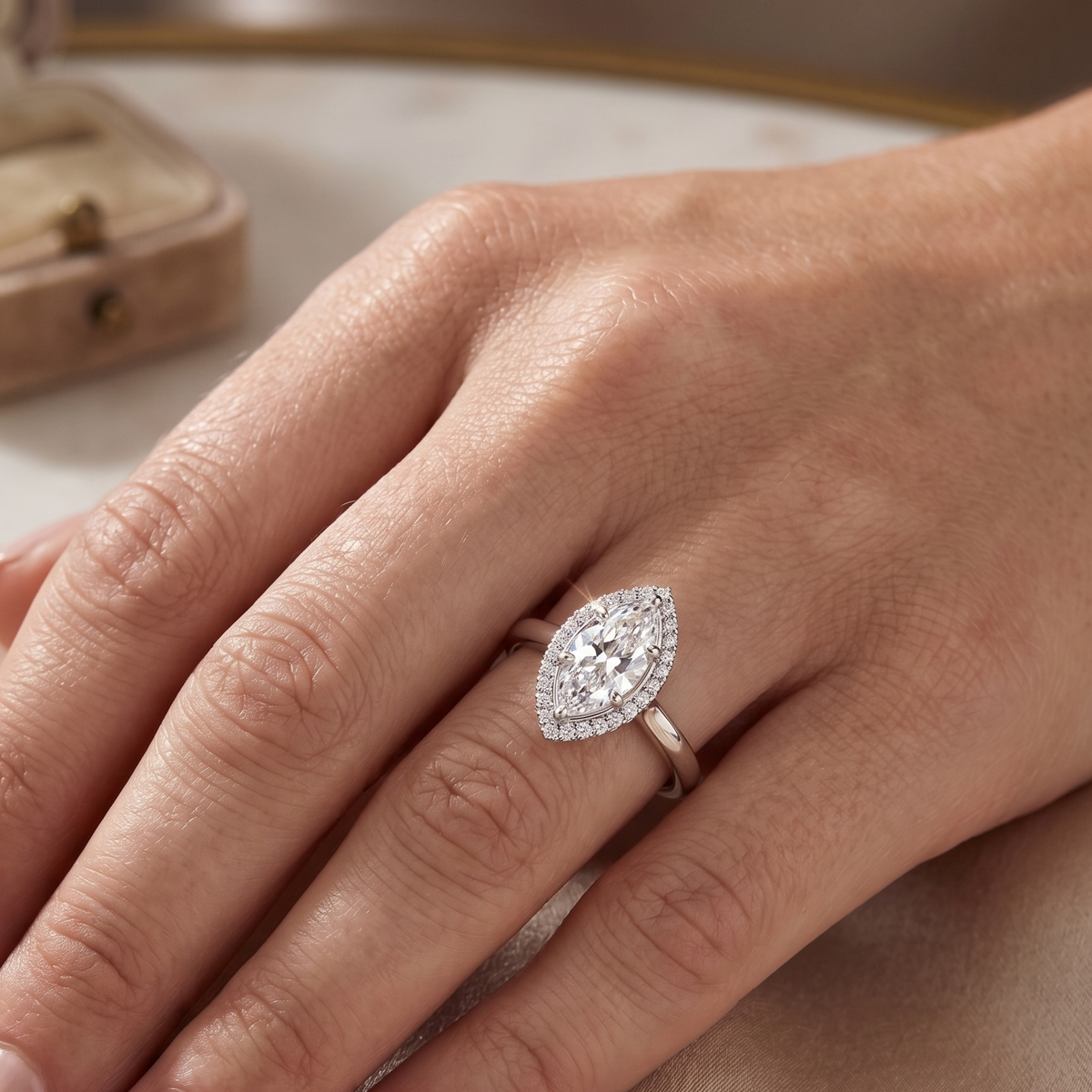 Marquise Halo-Style Engagement Ring