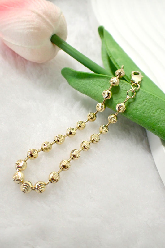 14K  Gold Textured Bead Bracelet – Elegant & Timeless ✨