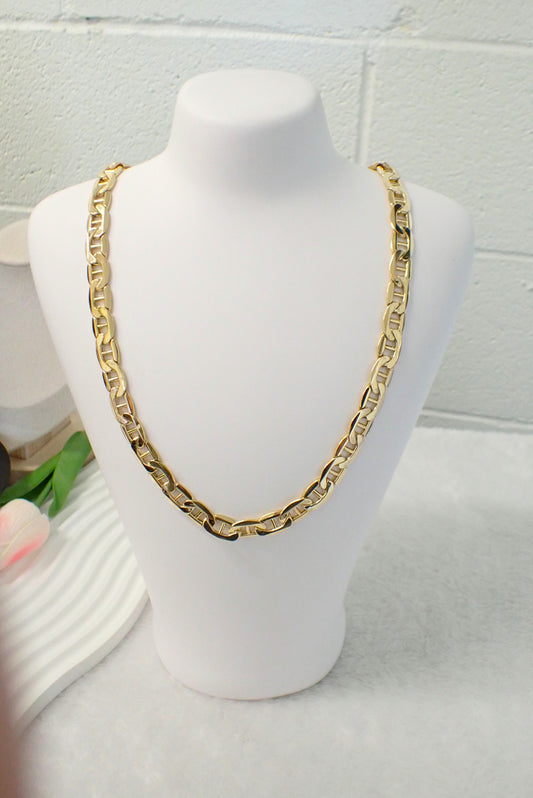 18K Solid Yellow Gold Designer Link Chain Necklace